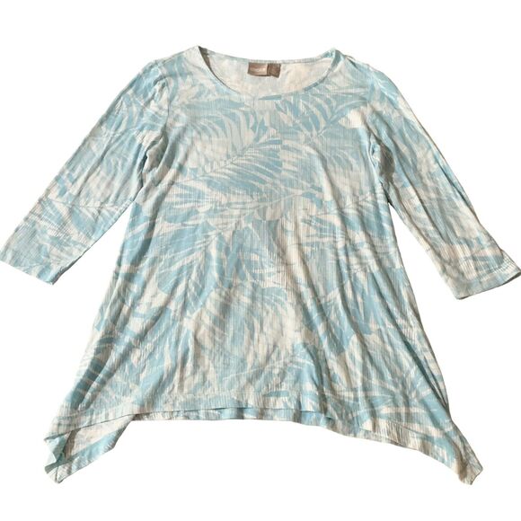 Chico's Blouse Sz 0 (Small) Aqua Blue Floral Tunic Soft Asymmetrical Beachy - Picture 1 of 15